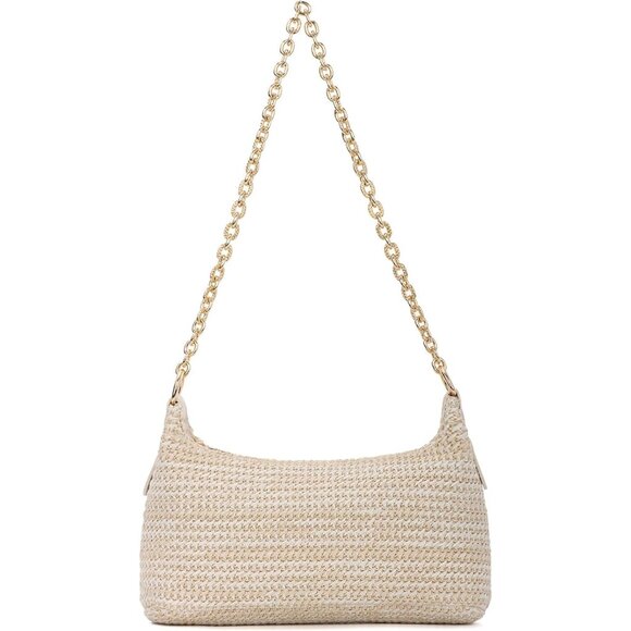 Women's Beige Woven Straw Shoulder Bag Summer Beach Tote Casual Purse